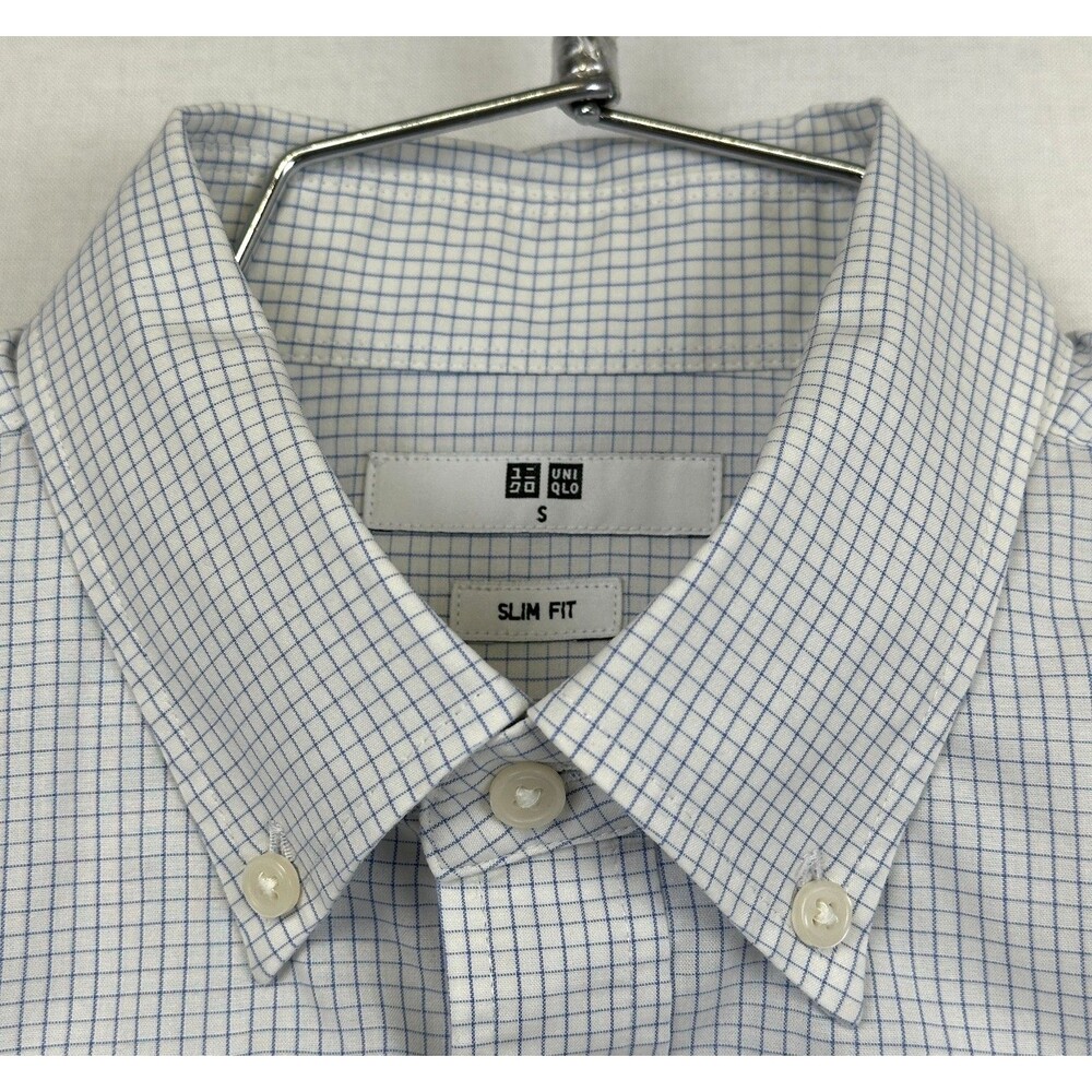 Uniqlo Slim Fit Check Dress Shirt White Blue Men's Size S